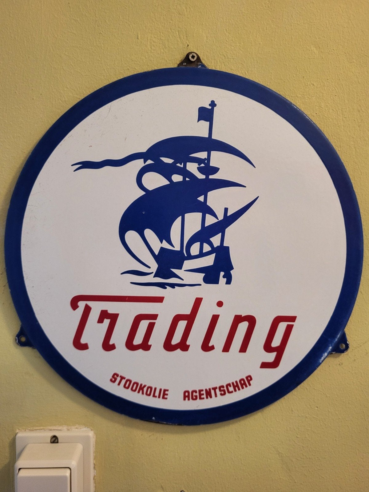 emaille reclamebord trading stookolie agentschap, Ophalen of Verzenden, Gebruikt, Reclamebord