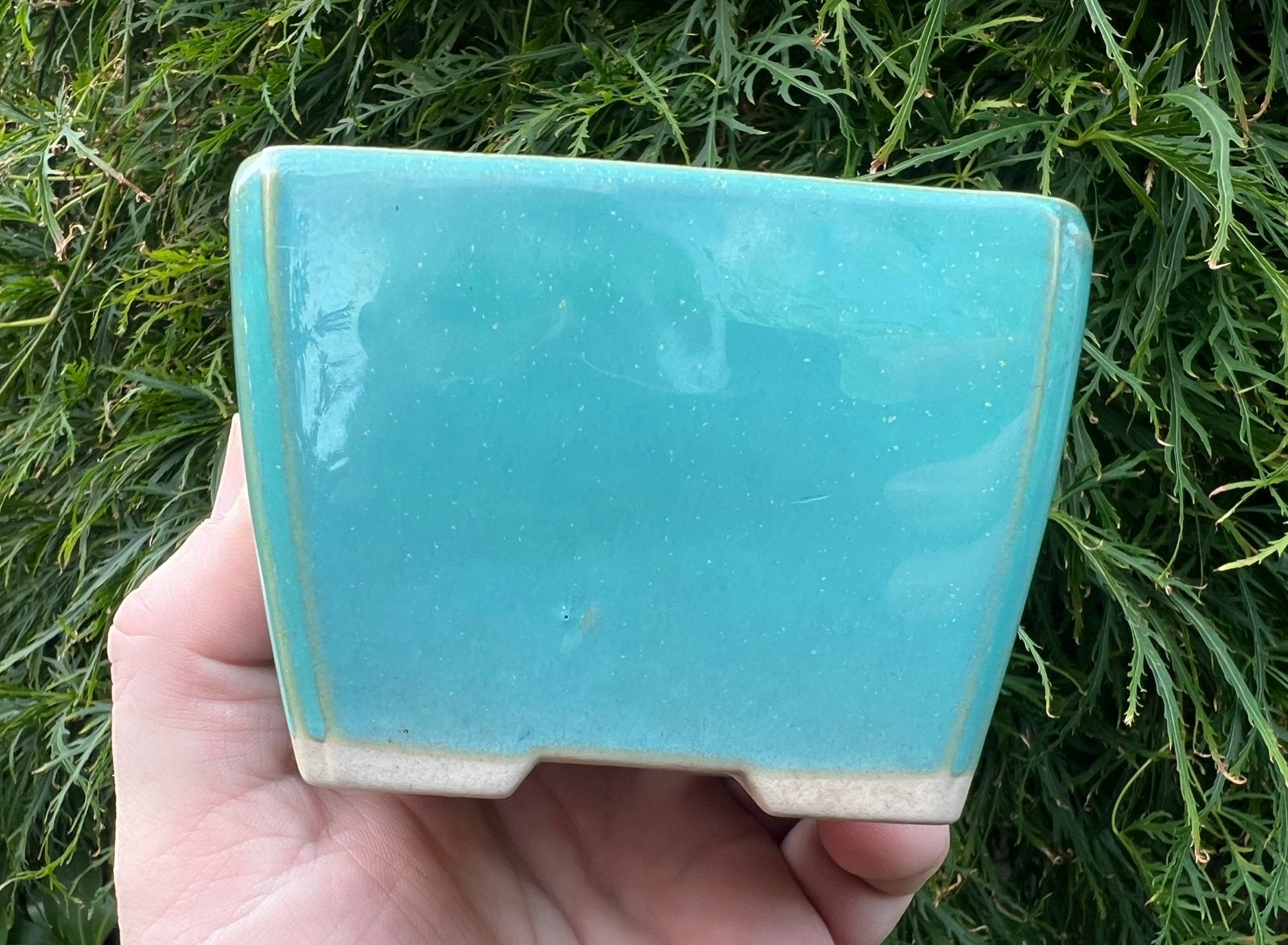 Bonsai pot Turquoise geglazuurd Japans aardewerk 9,8x9,7x6,6, Vierkant, Ophalen of Verzenden, Zo goed als nieuw, Aardewerk