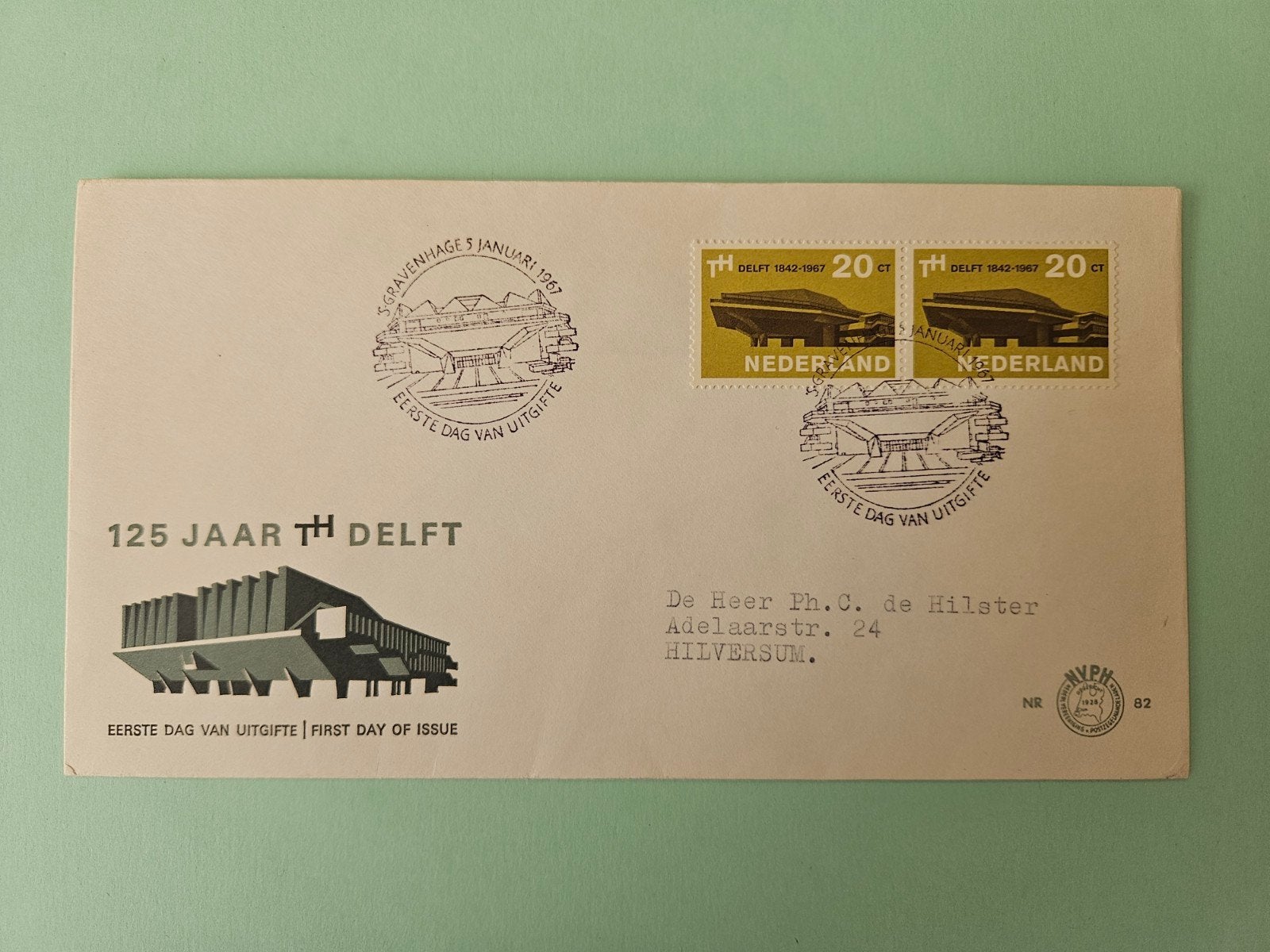 59) 125 jaar TH Delft 1967, Postzegels en Munten, Postzegels | Eerstedagenveloppen, Ophalen of Verzenden, Beschreven, Nederland