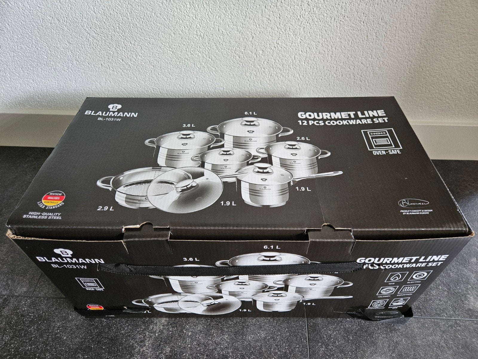 Blaumann Gourmet Line 12-delige Pannenset RVS, Ophalen, Met deksel, Nieuw, Pannenset