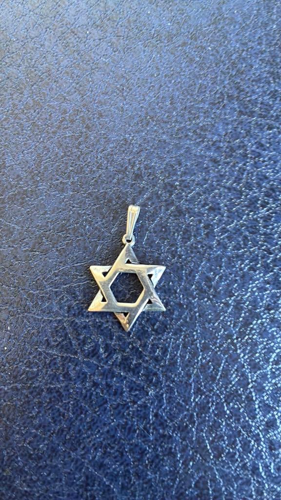 925 sterling zilver hanger Davidster Magan, Gebruikt, Ophalen of Verzenden, Kruis of Symbool, Zilver