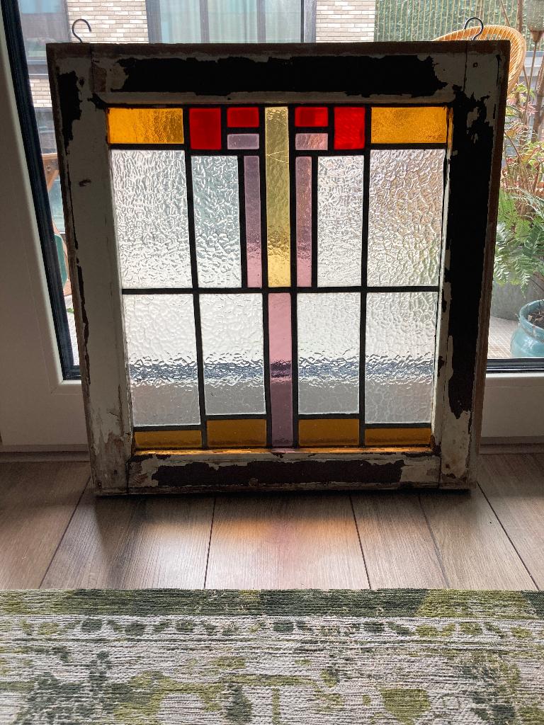 Glas in lood raam, Doe-het-zelf en Verbouw, Glas en Ramen, Ophalen, Gevelraam of Ruit, Gebruikt, Minder dan 80 cm