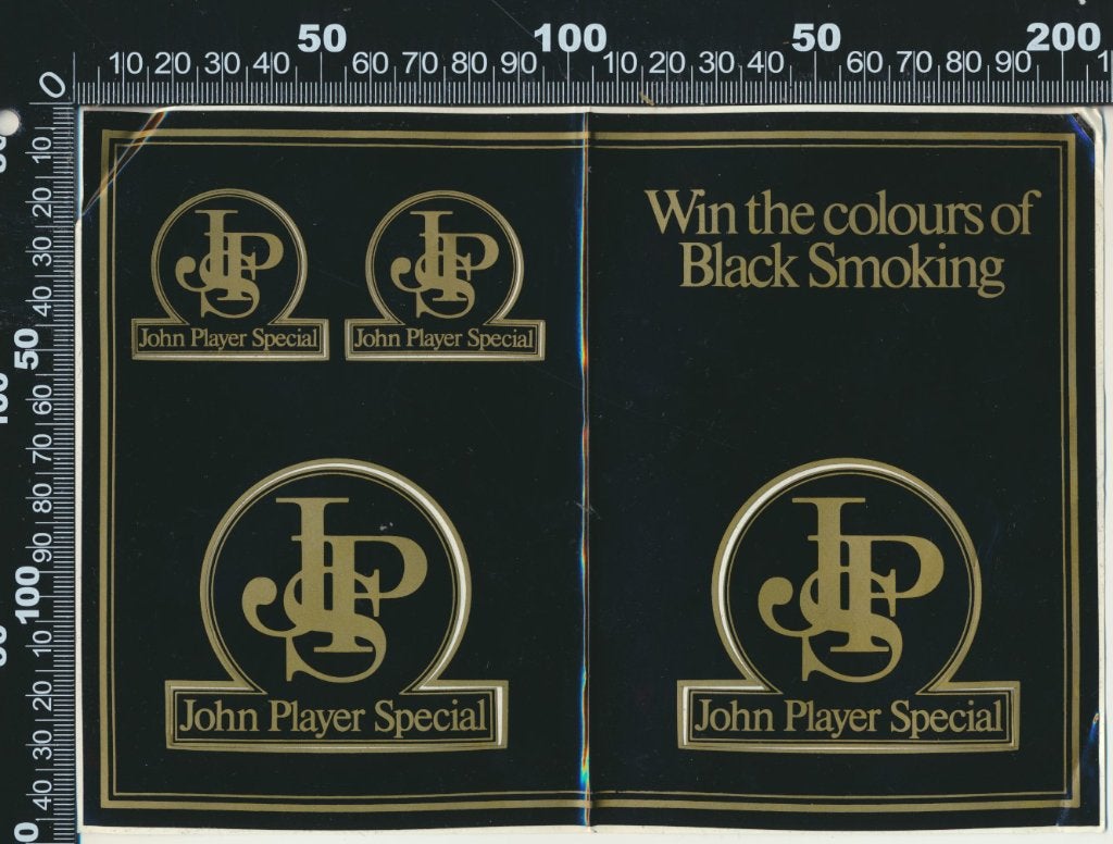 Sticker: John Player Special - Win the colours black smoking, Verzenden, Zo goed als nieuw, Bedrijf of Vereniging