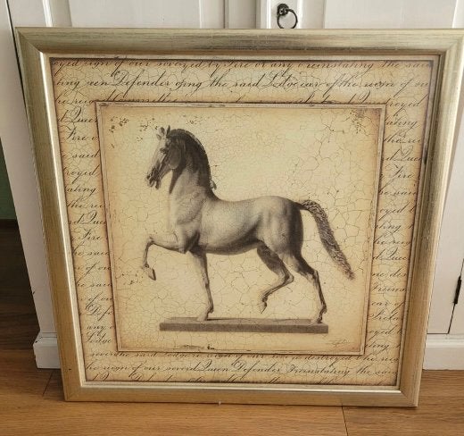 Paardenschilderij met goudkleurige lijst, Antiek en Kunst, Ophalen