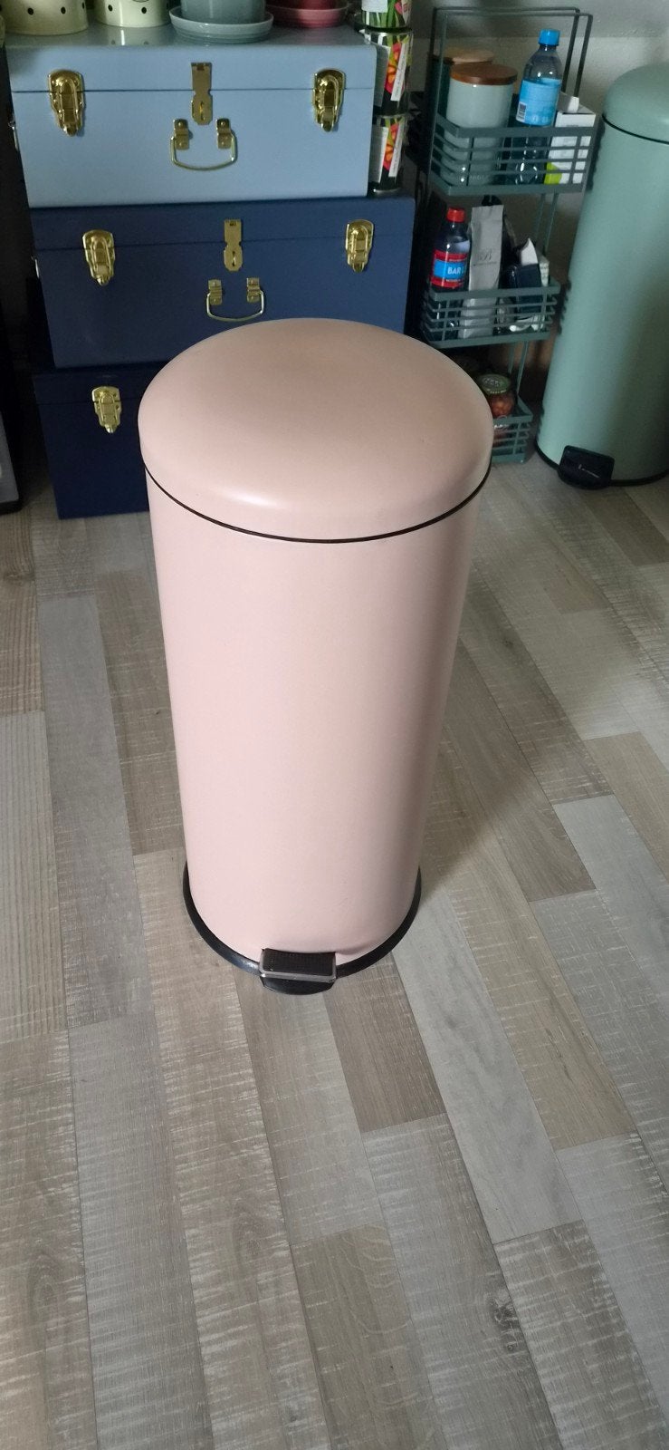 Roze prullenbak/vuilnisbak 60 L, Huis en Inrichting, Woonaccessoires | Prullenbakken, 40 liter of meer, Ophalen, Gebruikt, Metaal
