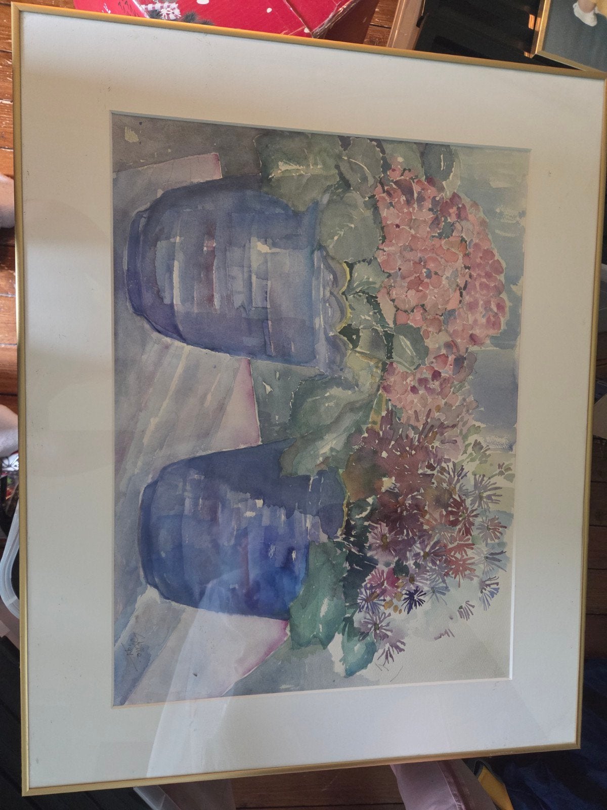schilderij bloemen met gouden lijst, Ophalen of Verzenden