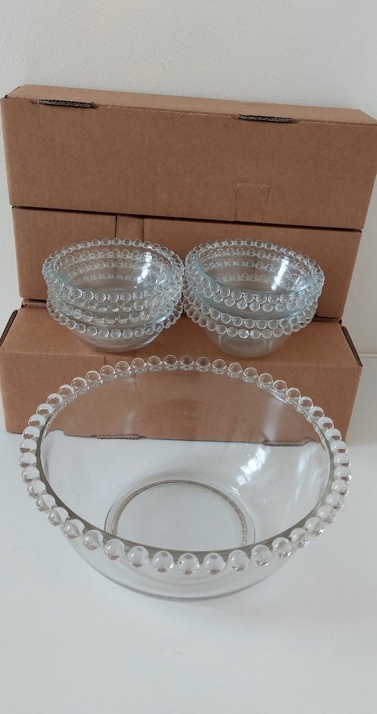 8 Vintage glazen schaal schaaltjes desserts compote set bol, Antiek en Kunst, Ophalen of Verzenden