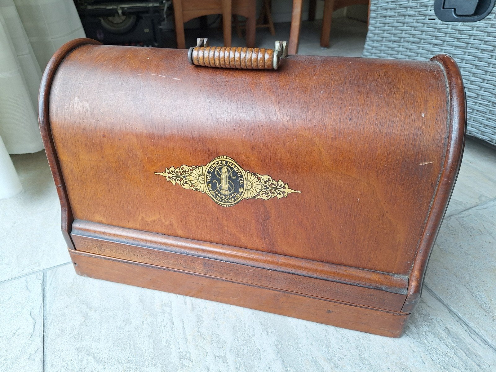 Antieke Singer Naaimachine uit 1901 met Houten Kap, Antiek en Kunst, Ophalen