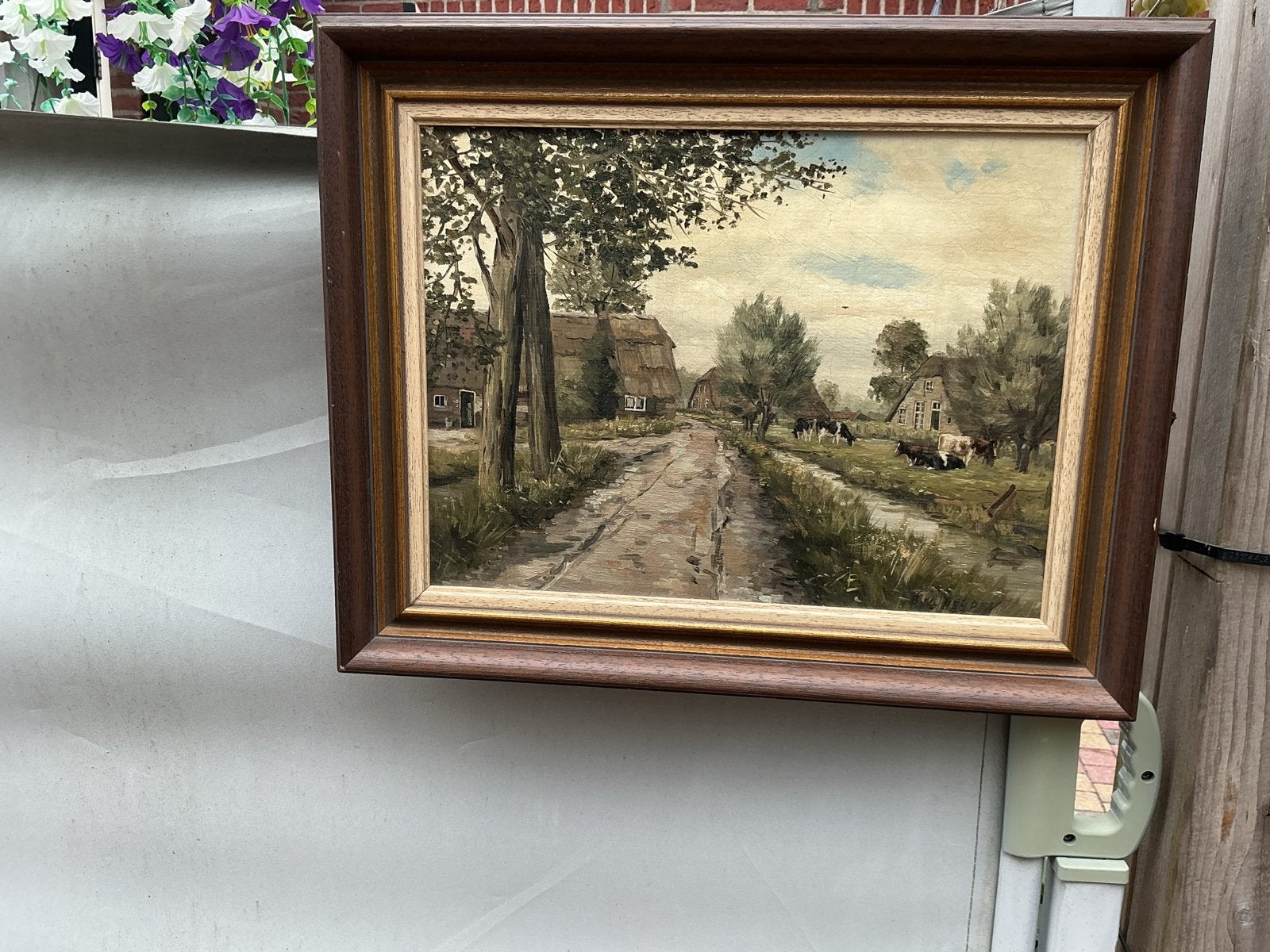 Klassiek Hollands Landschap Olieverfschilderij B. van de Hei, Doek, Ophalen of Verzenden, Olieverf, Klassiek