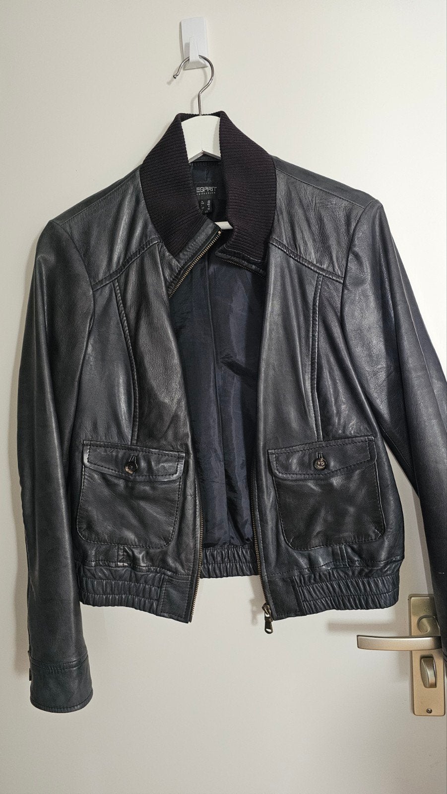 Esprit donkerblauwe leren jas, Kleding | Dames, Blauw, Ophalen of Verzenden, Zo goed als nieuw, Maat 36 (S)