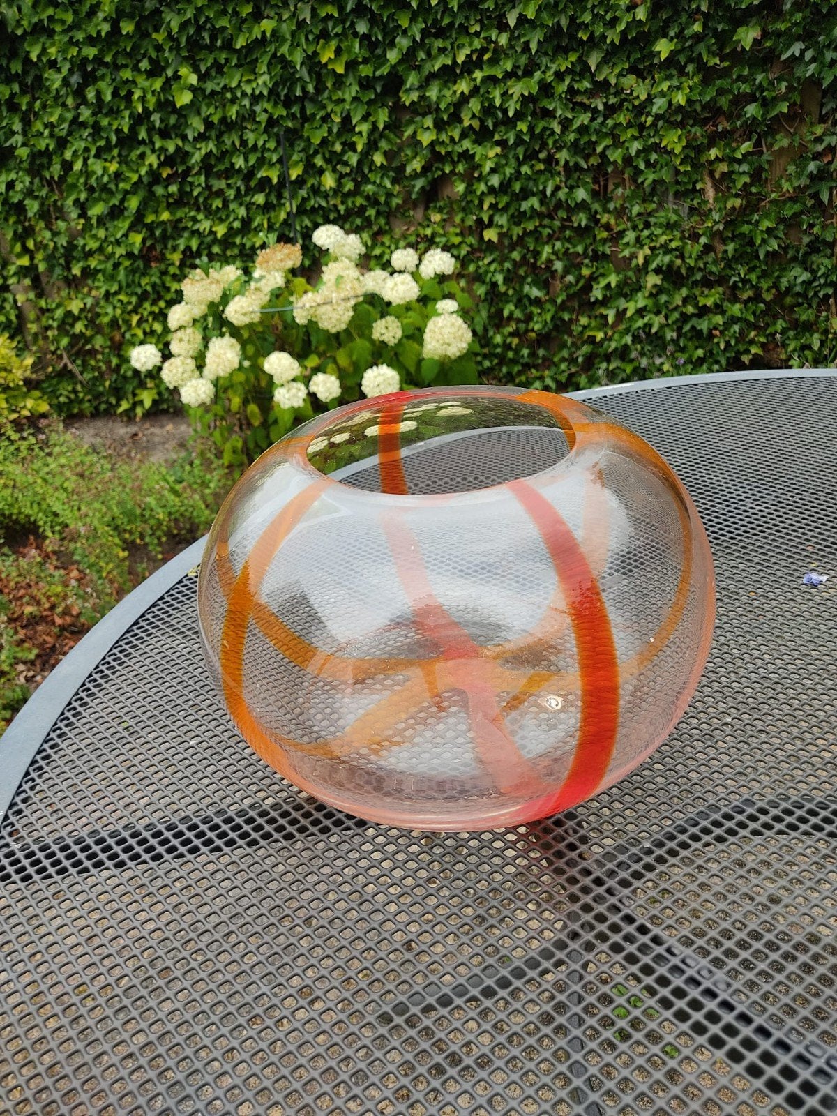 Glazen vaas met oranje en rode strepen, Antiek en Kunst, Ophalen