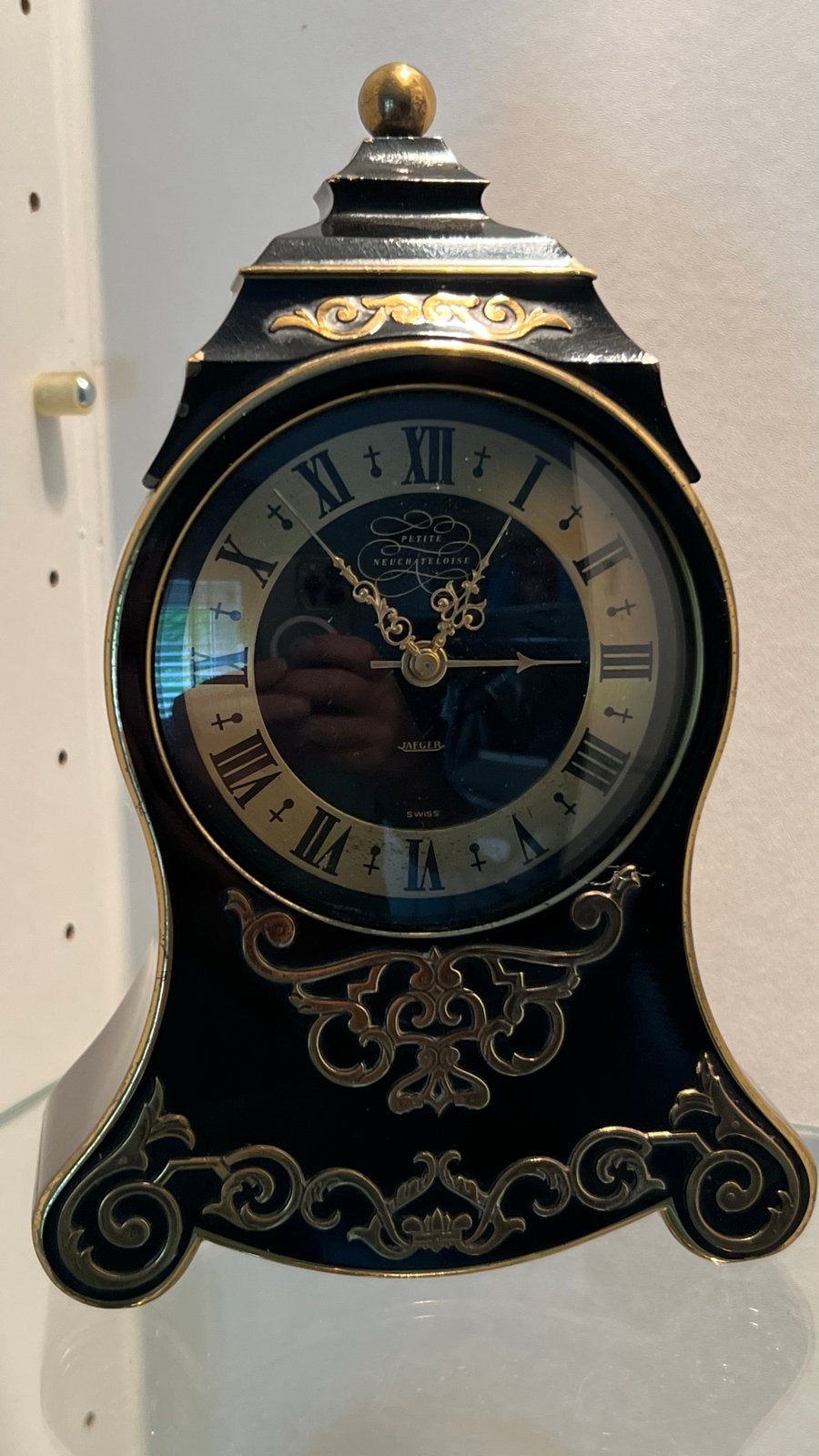Antieke Jaeger Zwitserse Tafelklok - Zwart & Goud, Ophalen of Verzenden