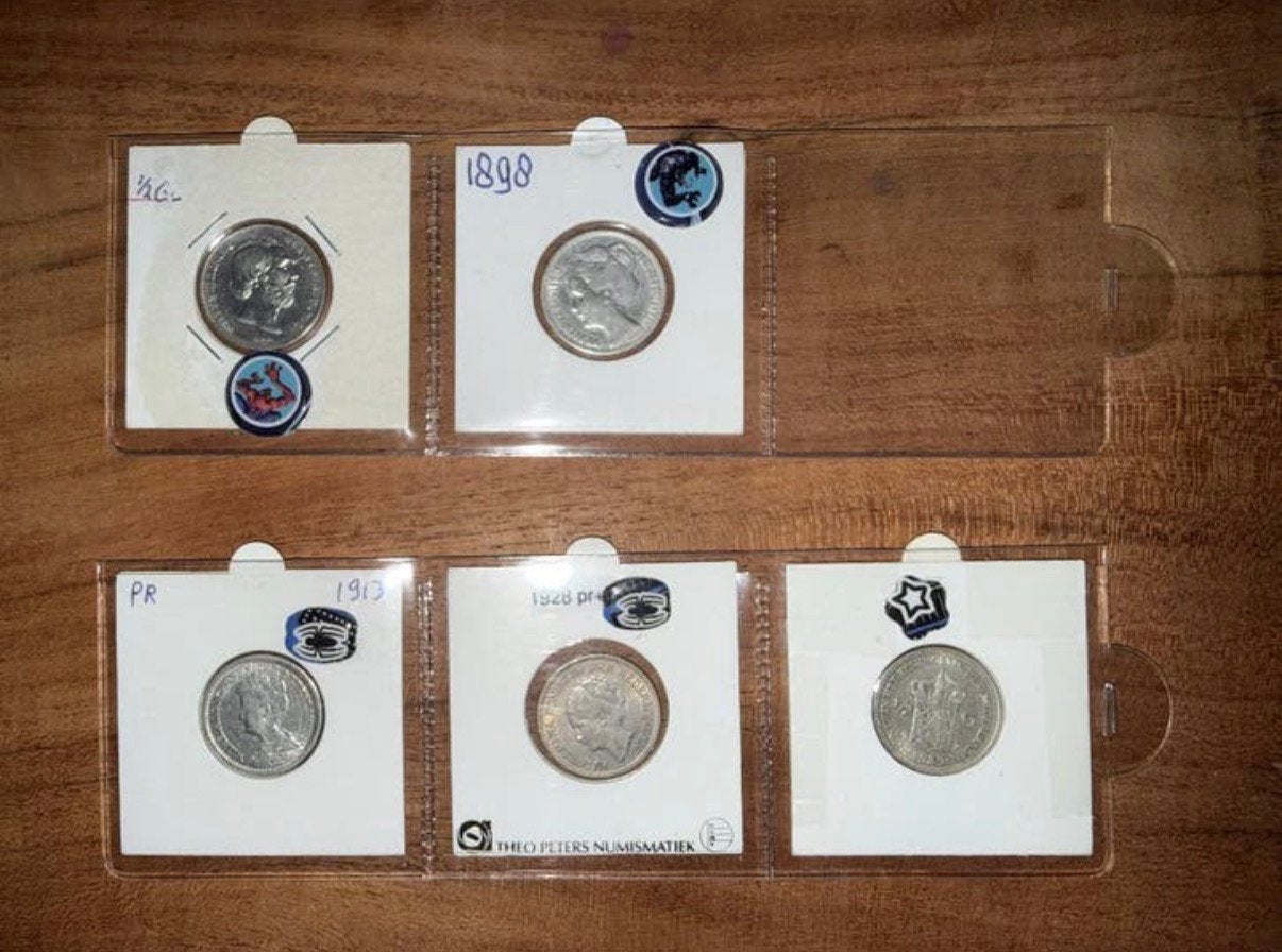 1/2 gulden Nederland. 1863 en 1898 en 1913 en 1928 en 1929, ½ gulden, Setje, Zilver, Ophalen of Verzenden