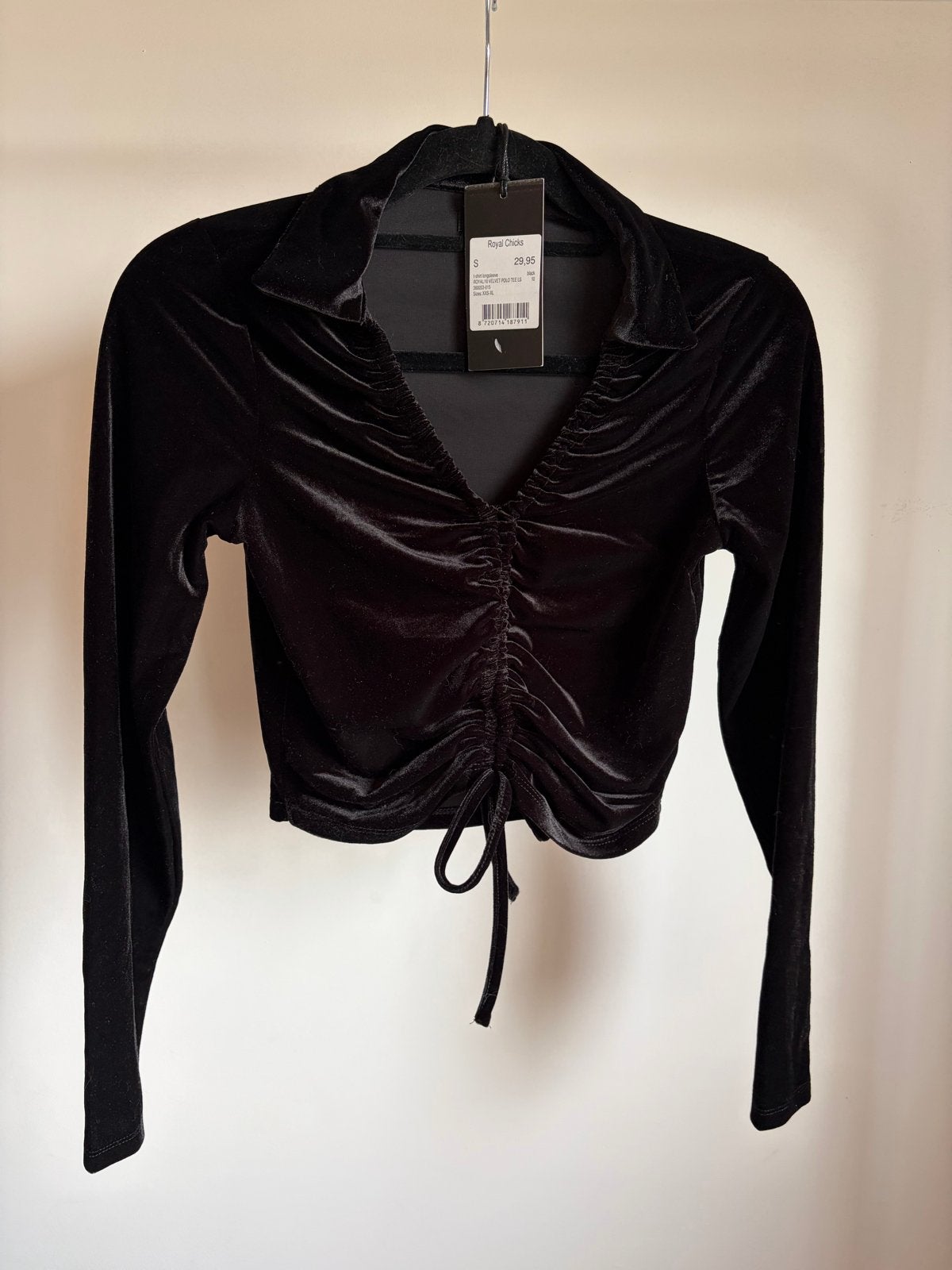 Zwarte Velours Crop Top S nieuwe, Zwart, Nieuw, Ophalen of Verzenden, Lange mouw