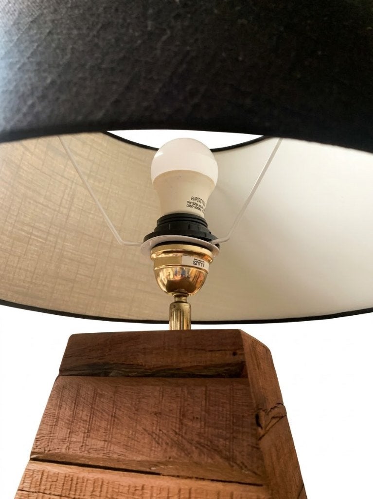 Tafellamp robuust hout - vintage lamp bureaulamp, Gebruikt, Onbekend, E27 (groot), Hout