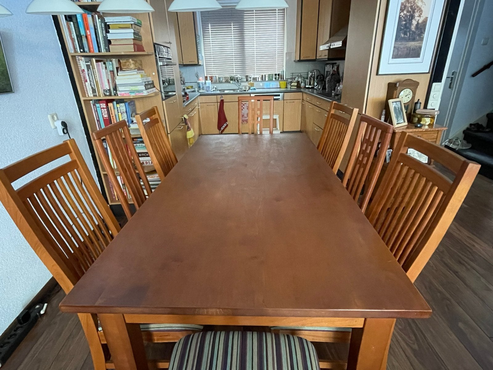 Kersenhouten eetkamertafel met stoelen, Ophalen, Gebruikt, 50 tot 100 cm, Vijf personen of meer
