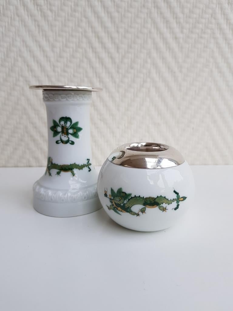 Meissen matchstriker en kandelaar, zilveren randen, Antiek en Kunst, Antiek | Porselein, Verzenden