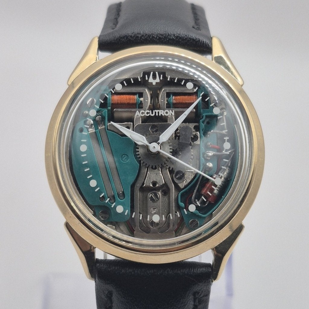 Bulova Accutron 214 Spaceview 1967 stemvork gold filled, Overige materialen, Polshorloge, Bulova, Met bandje