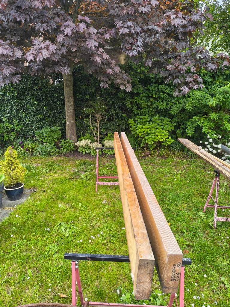Twee stevige C24 houten balken, 22x6,5x300cm, Ophalen, Gebruikt, Balk, Vuren