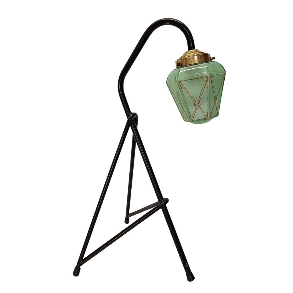 Vintage retro tafellamp met groen glazen kap, Ophalen of Verzenden, Huis en Inrichting