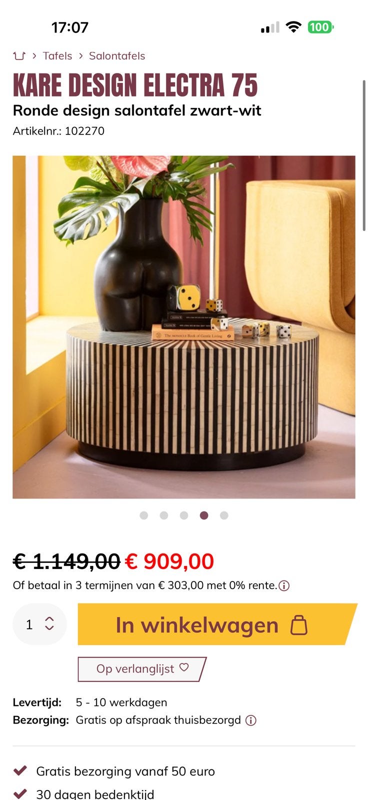 Salontafel, Huis en Inrichting, 50 – 75, Kunststof, 100 tot 150 cm, Rond