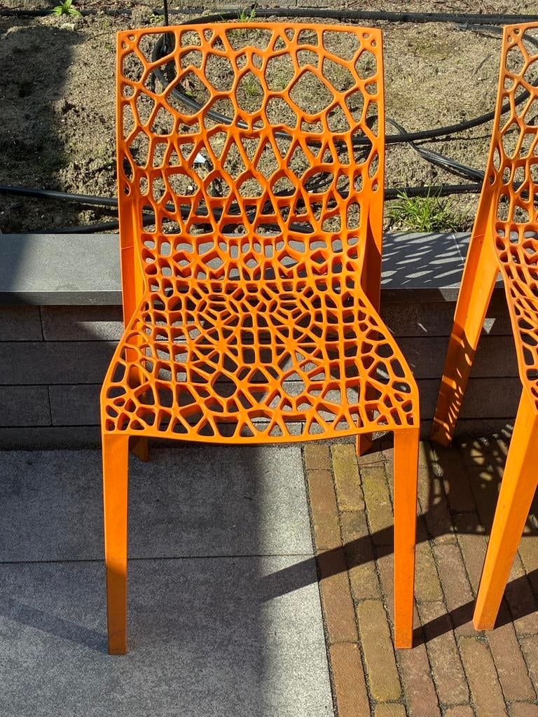 4x stoel Coral (Harechair - Ton Haas) Oranje, Binnen/Buiten, Huis en Inrichting, Stoelen, Ophalen, Gebruikt, Overige kleuren, Vier