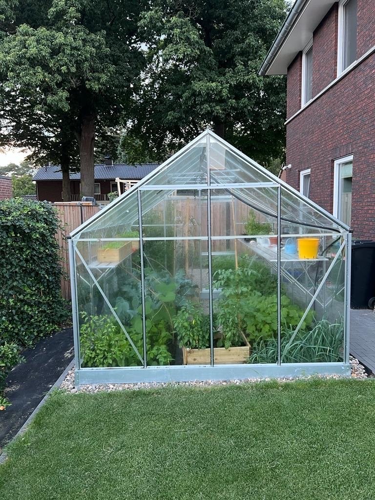 Glazen kas met aluminium frame en deur, Tuin en Terras, Kassen, Ophalen, Gebruikt, Kweekkas, Glas