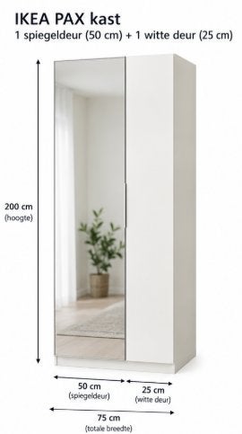 2 x pax kast met spiegeldeur 200h x 75b x 37d, Ophalen, 200 cm of meer, Met lade(s), 50 tot 100 cm