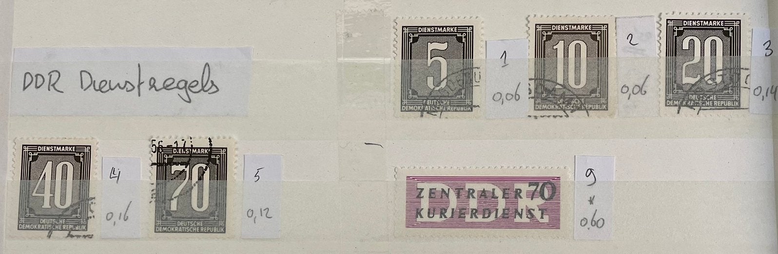 Kaveltje postzegels DDR; dienstzegels, Postzegels en Munten, Ophalen of Verzenden, DDR
