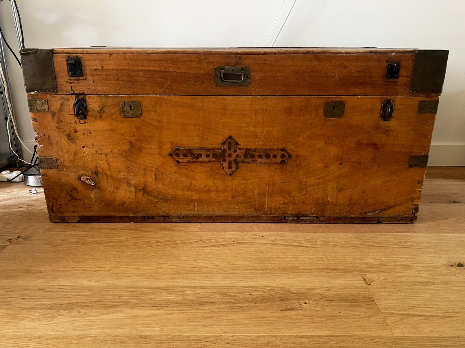 Antieke houten reiskist, Huis en Inrichting, Ophalen, Gebruikt, 100 tot 150 cm, 50 tot 75 cm