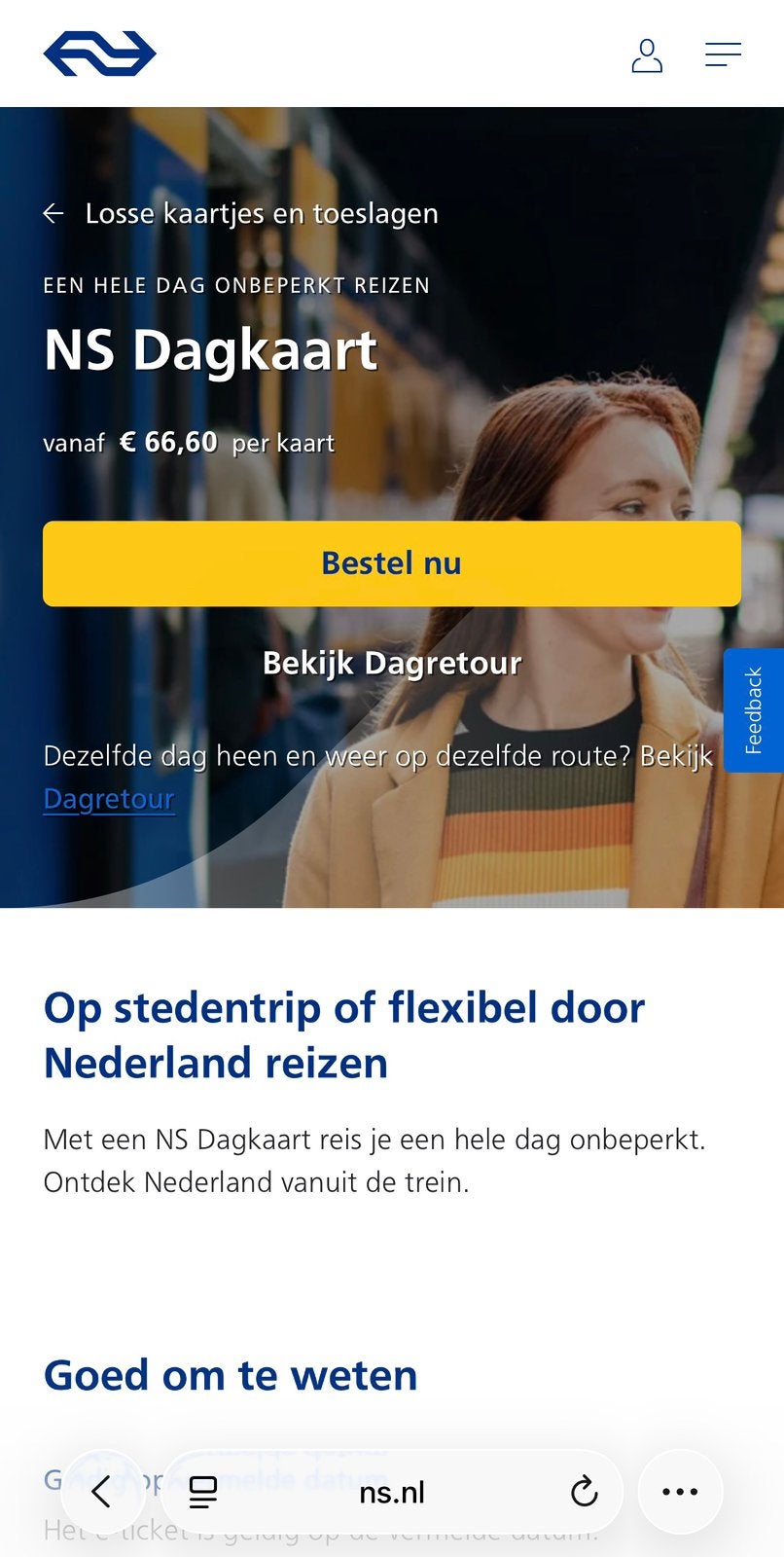 NS Dagkaart(E-ticket) - gehele dag reizen!, Eén persoon, Overige soorten