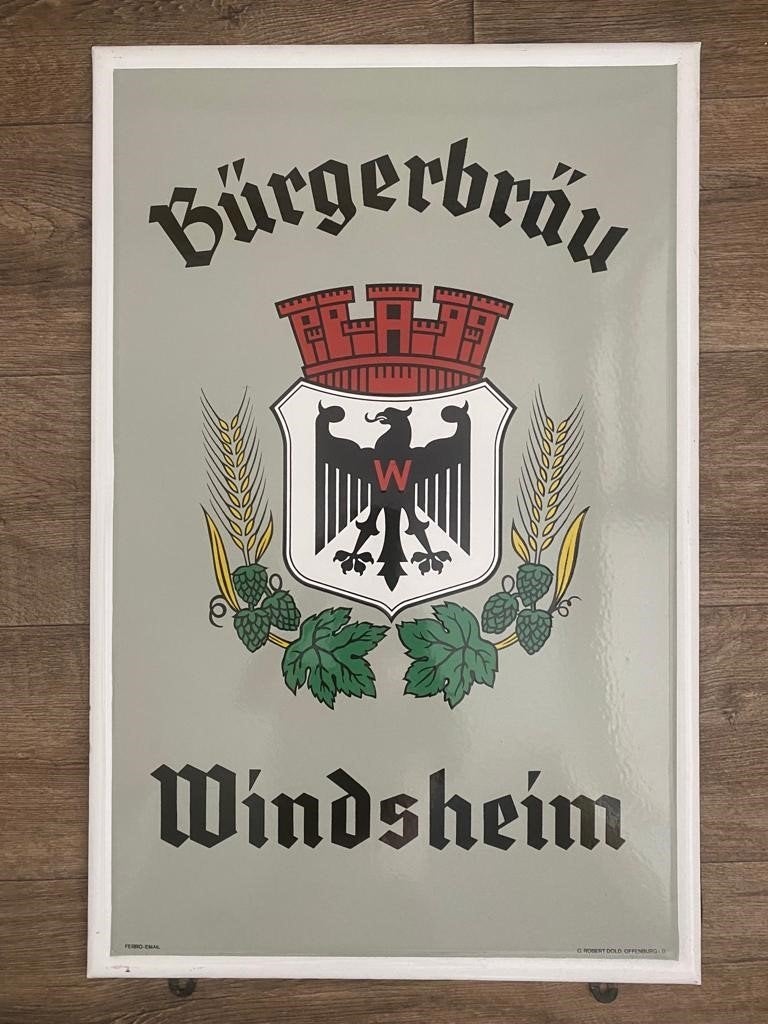 Emaille reclamebord Burgerbrau Windsheim 1950, Ophalen of Verzenden, Zo goed als nieuw, Reclamebord