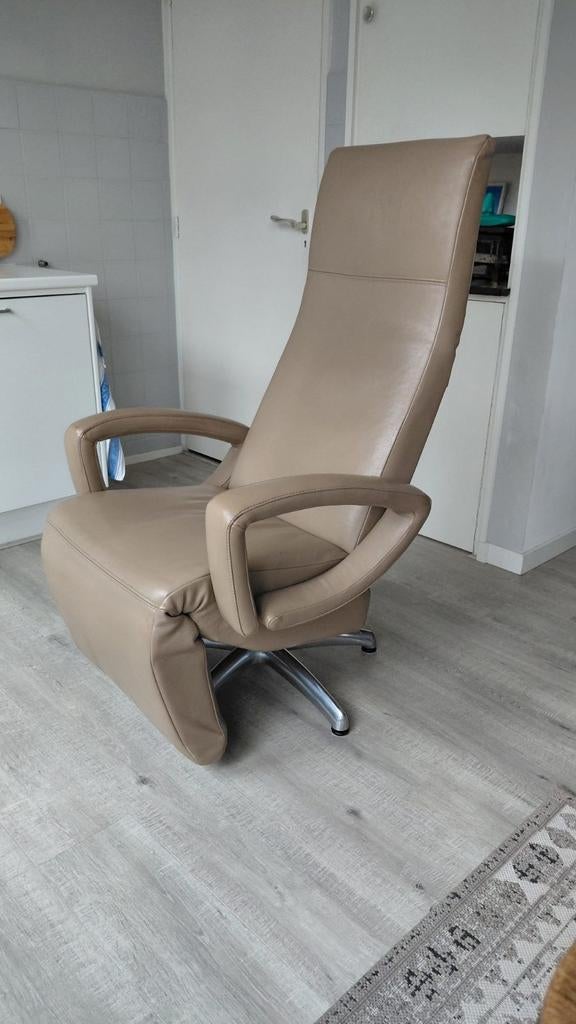 Comfortabele Relaxfauteuil Montel - Beige Leer, Ophalen of Verzenden, 75 tot 100 cm, Leer, 50 tot 75 cm