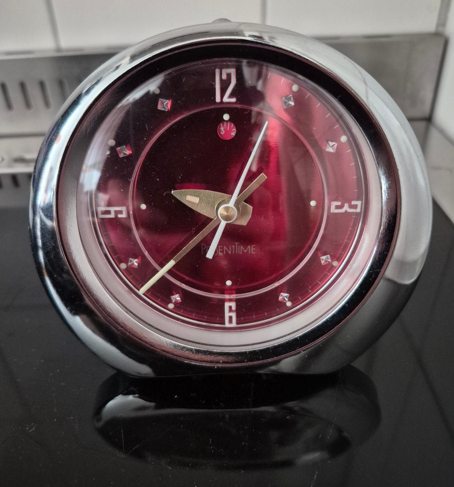 Vintage Presentime Wekker - Chroom en Rood, Antiek en Kunst, Antiek | Klokken, Ophalen