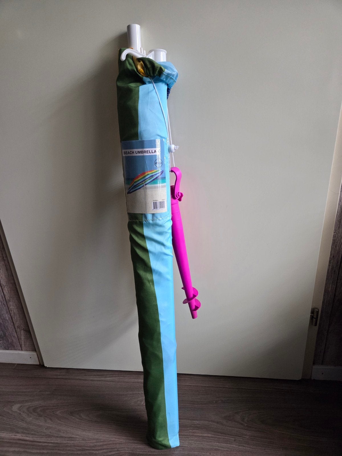 Nieuwe Strandparasol - Blauw/Groen gestreept, Tuin en Terras, Ophalen of Verzenden