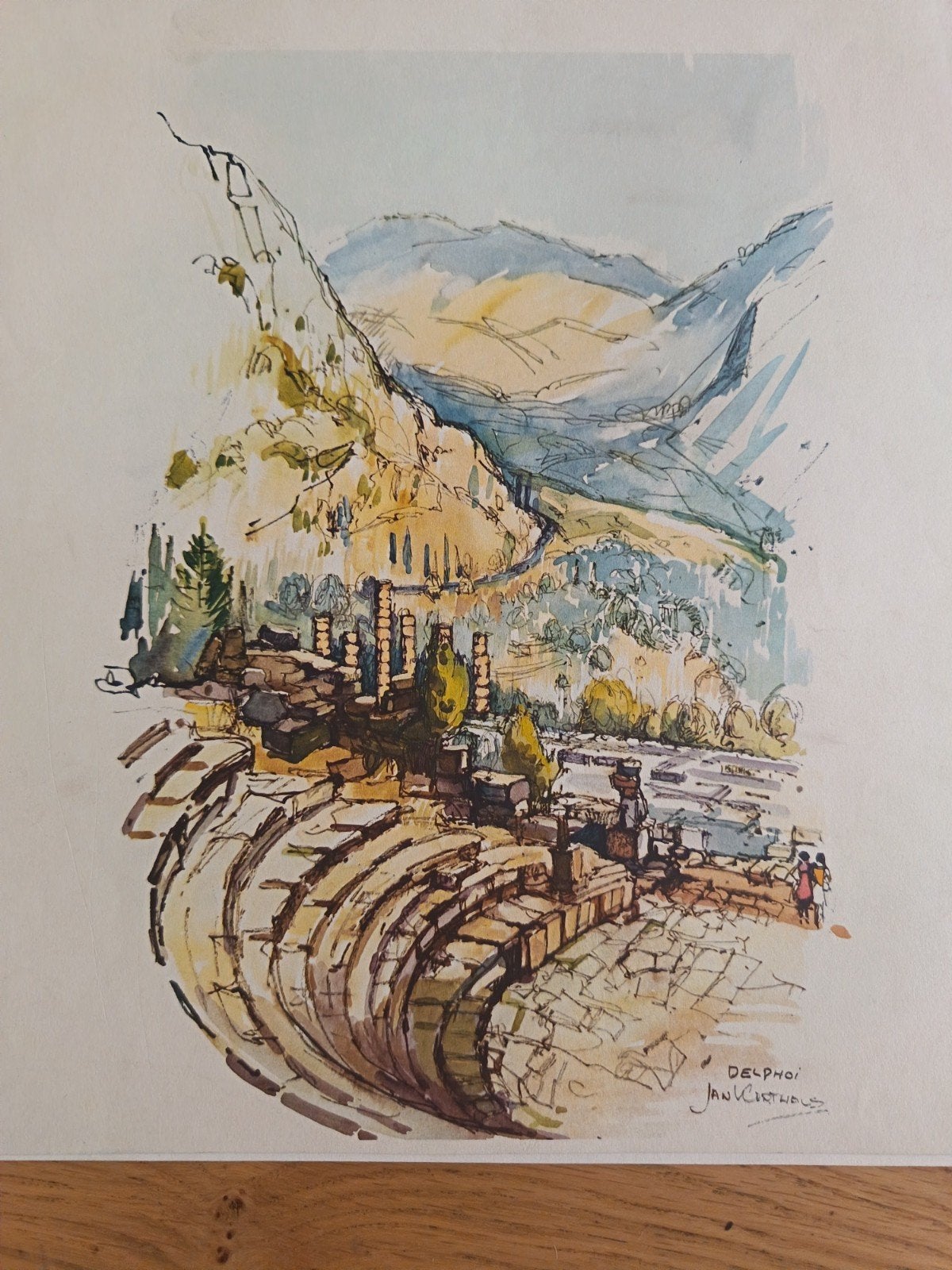 Lithografie 'Delphoi' door Jan Korthals, Antiek en Kunst, Kunst | Litho's en Zeefdrukken, Gesigneerd, Ophalen of Verzenden, Landschappen