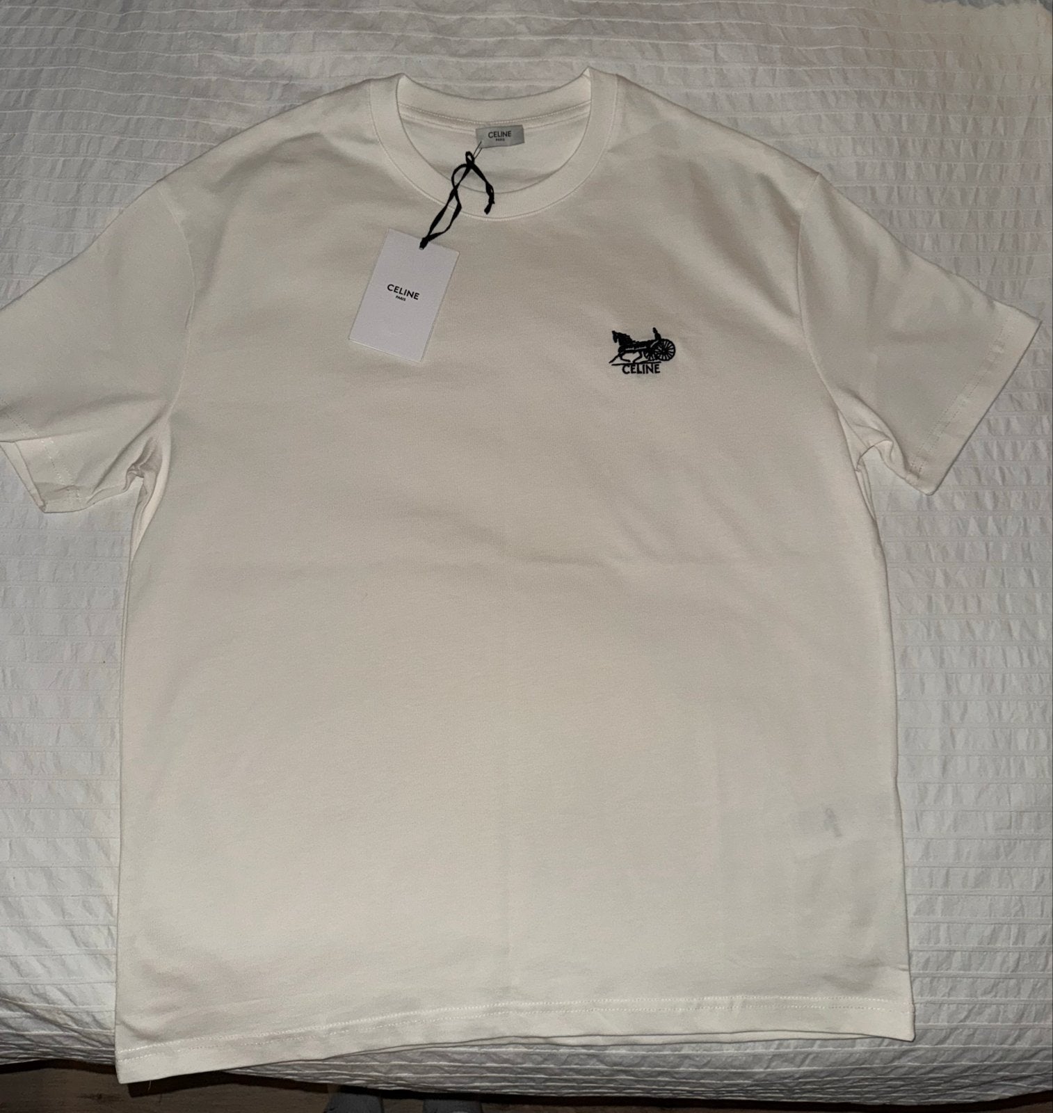 Celine T-shirt met paardenmotief - Maat M, Maat 38/40 (M), Wit, Nieuw, Ophalen of Verzenden
