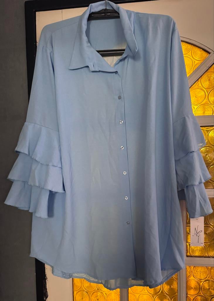 Lichtblauwe blouse/tuniek met gedrapeerde mouwen, Ophalen of Verzenden, Nieuw, Maat 46/48 (XL) of groter, Blauw