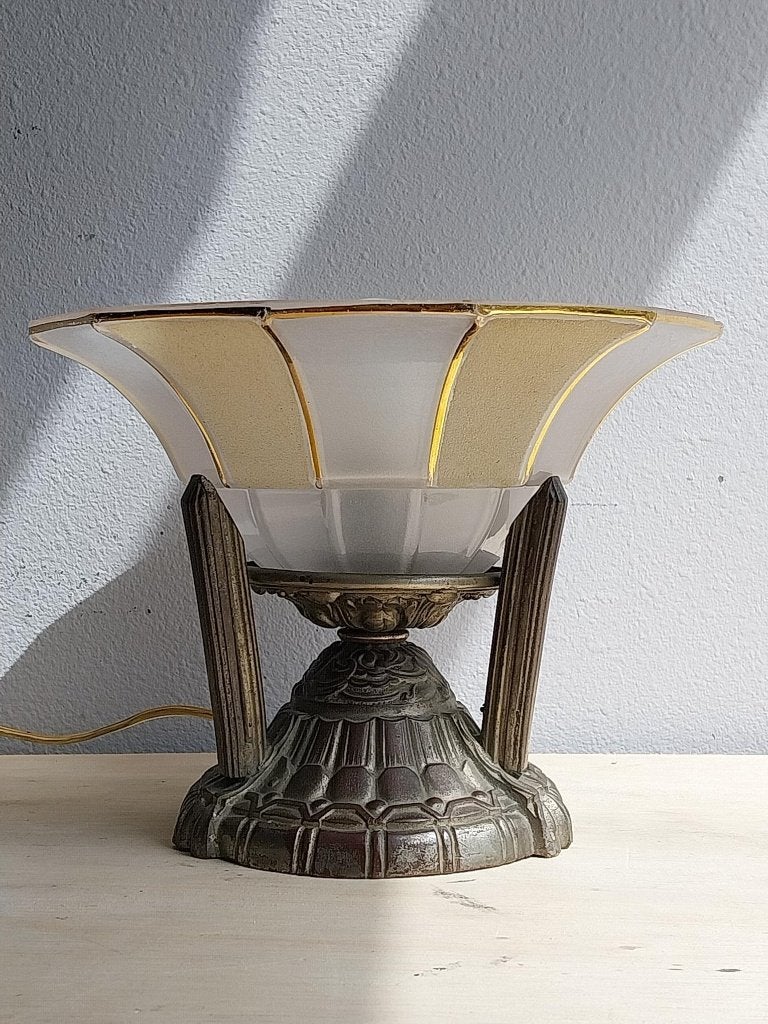 Art Deco tafellamp glazen kap jaren 20/30, Antiek en Kunst, Antiek | Lampen, Ophalen of Verzenden