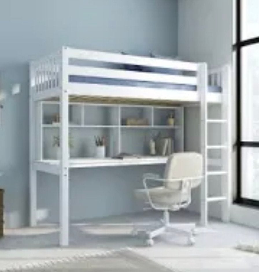 Flexworld Kris Hoogslaper met bureau en opbergruimte, Ophalen, Eenpersoons, 90 cm, Hoogslaper