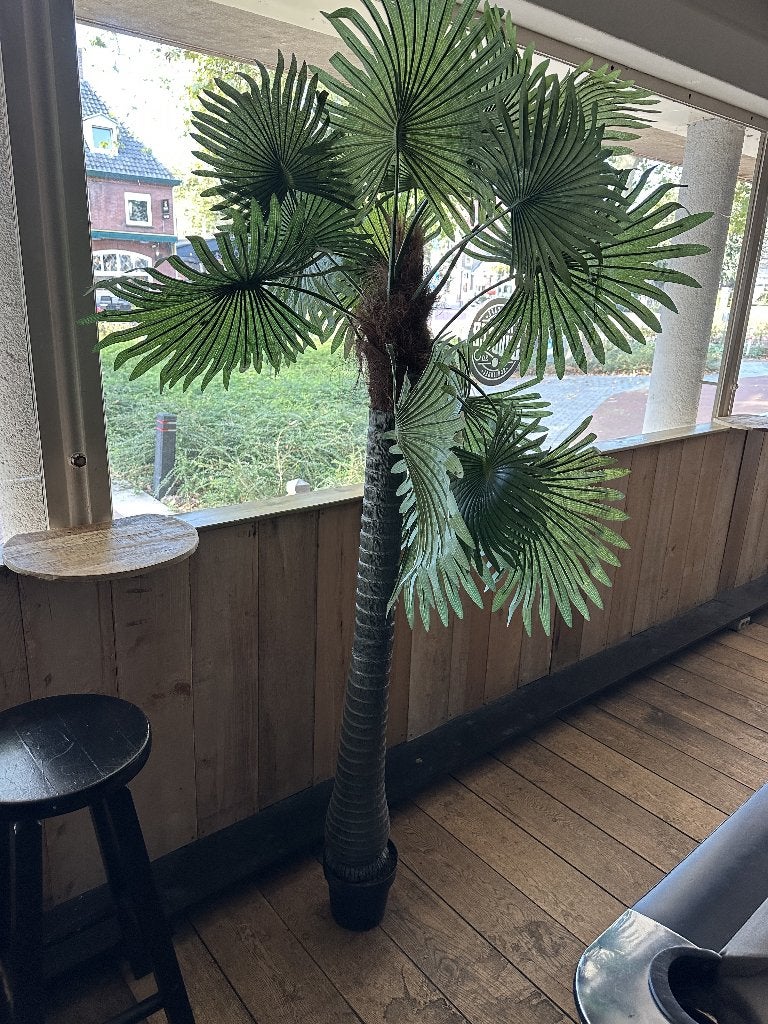 Grote Kunstpalm – Waaierpalm – Kunstplant –  180 cm, Groen, Met pot of vaas, Kunstbloem, Zo goed als nieuw