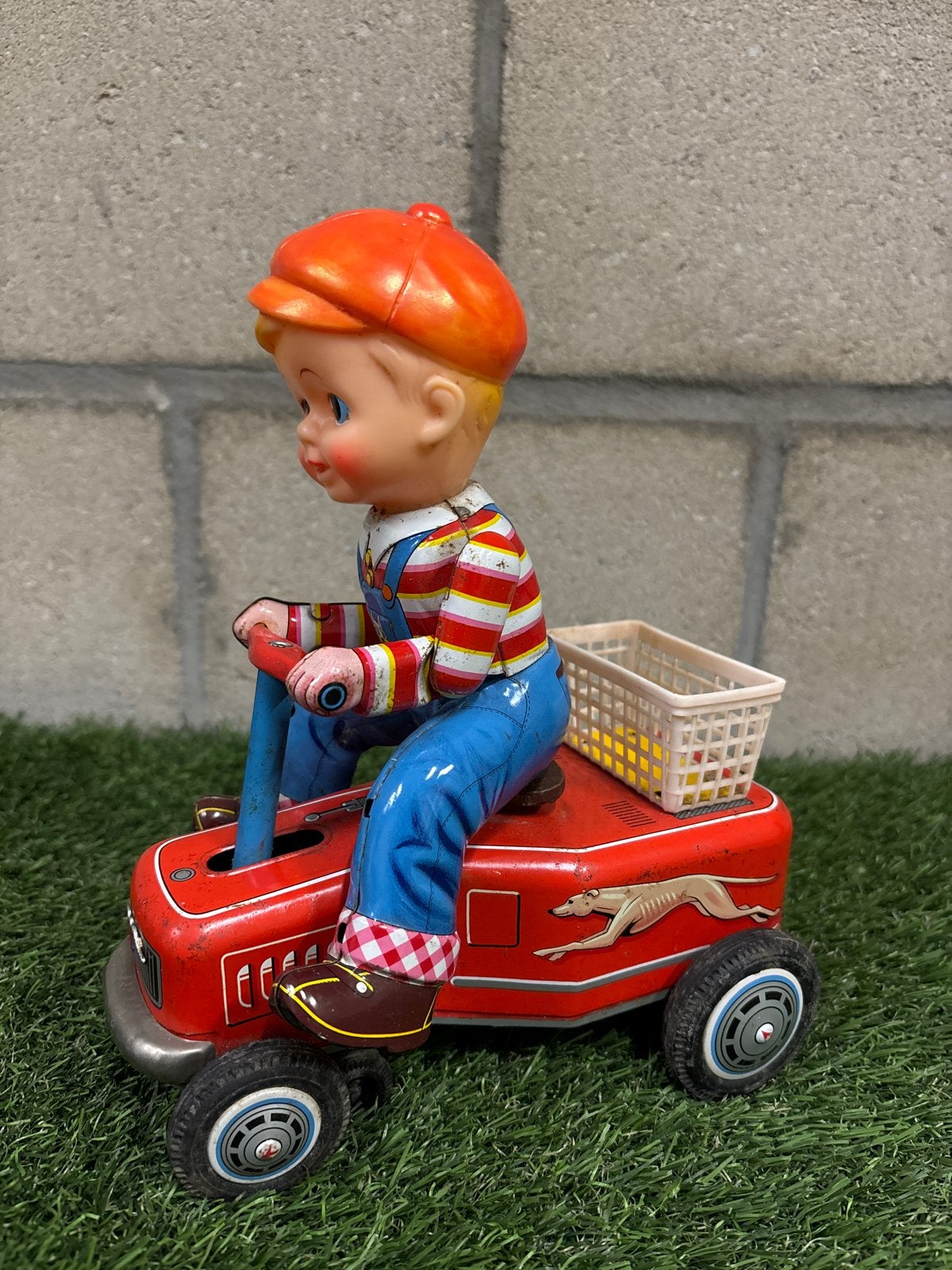 Vintage blikken speelgoed jongen op tractor - verzamelobject, Ophalen, Gebruikt, Jongen of Meisje