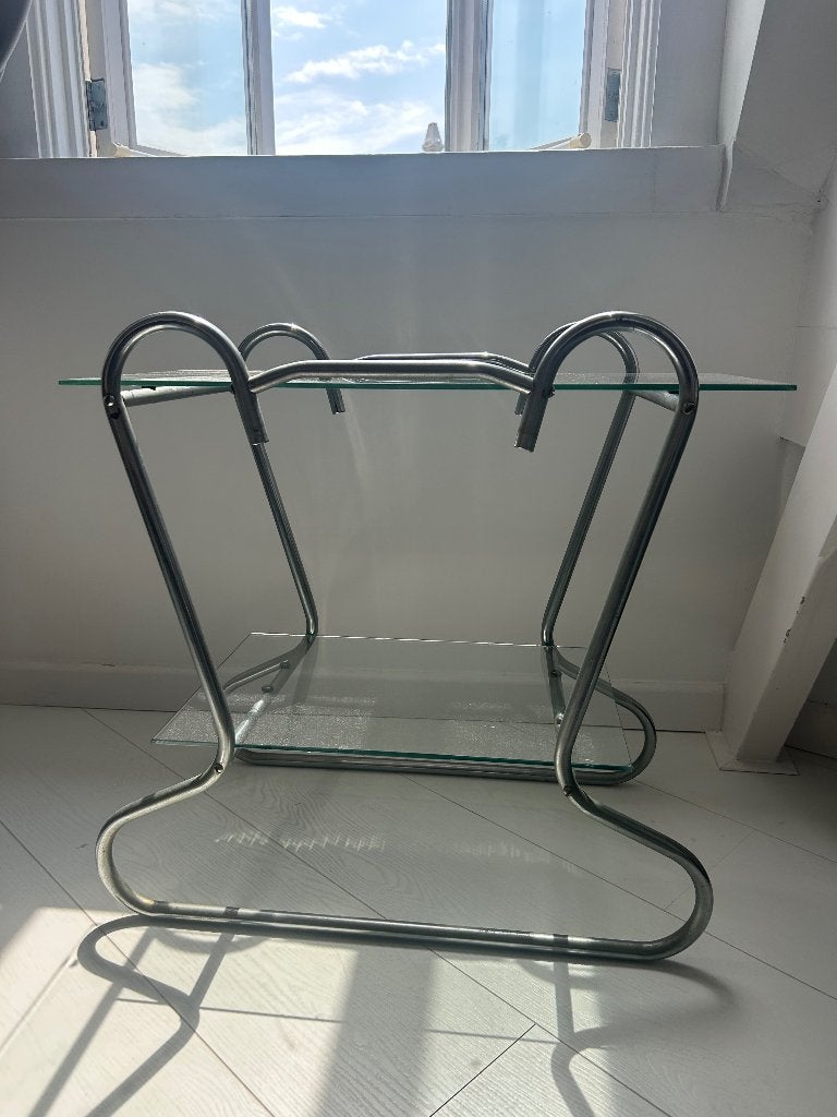 art deco trolley / glazen bijzettafel chromen frame, Ophalen