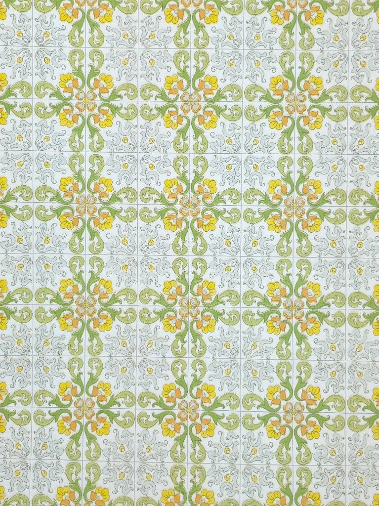 5065 retro tegellook behang geel oranje groen wit 70s swiet, Ophalen of Verzenden, Geel