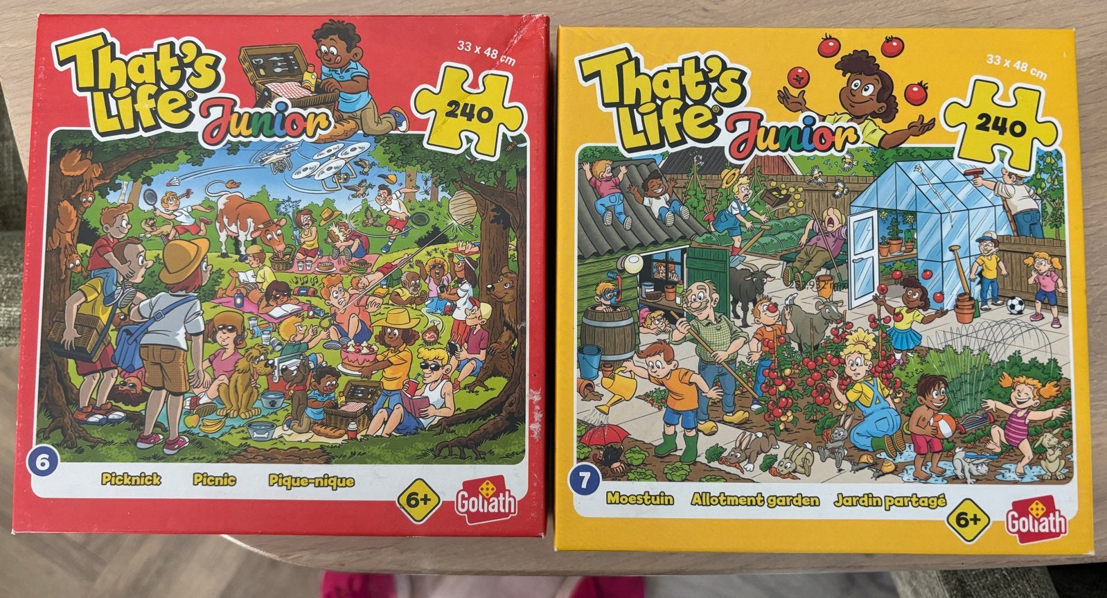 2x Goliath That's Life Junior Puzzels - Moestuin & Picknick, Hobby en Vrije tijd, Denksport en Puzzels, Ophalen of Verzenden, Minder dan 500 stukjes