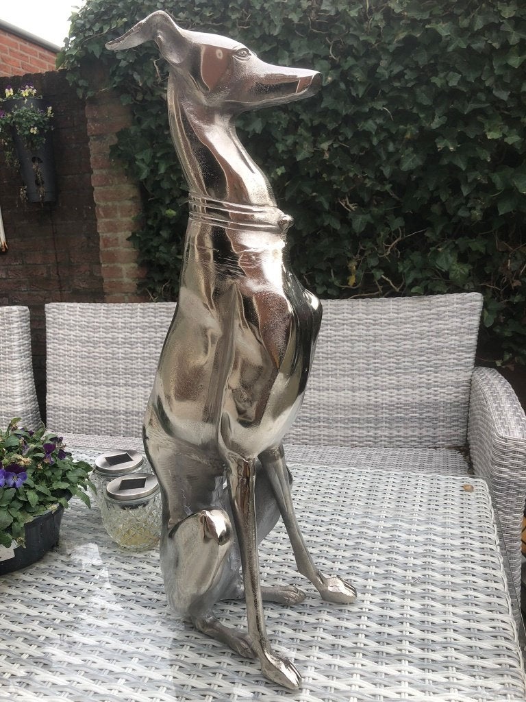 groot aluminium windhond whippet greyhound hond beeld, Ophalen of Verzenden, Overige materialen, Beeld