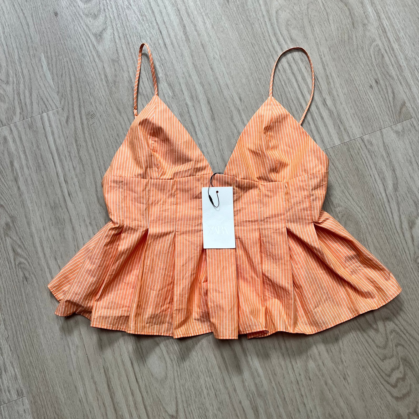 Oranje Gestrept Peplum Topje - Zara - Maat L, Maat 42/44 (L), Nieuw, Oranje, Ophalen of Verzenden