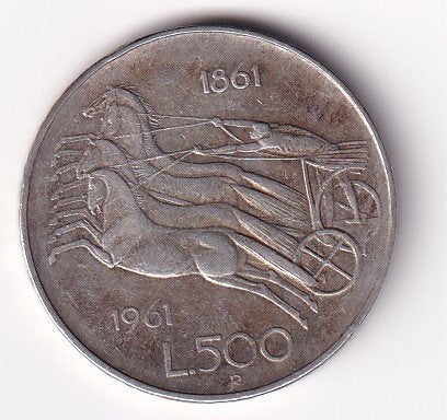 Italie 500 Lire 1861 - 1961 Zeer Goed met patina, Verzenden, Italië, Losse munt, Zilver