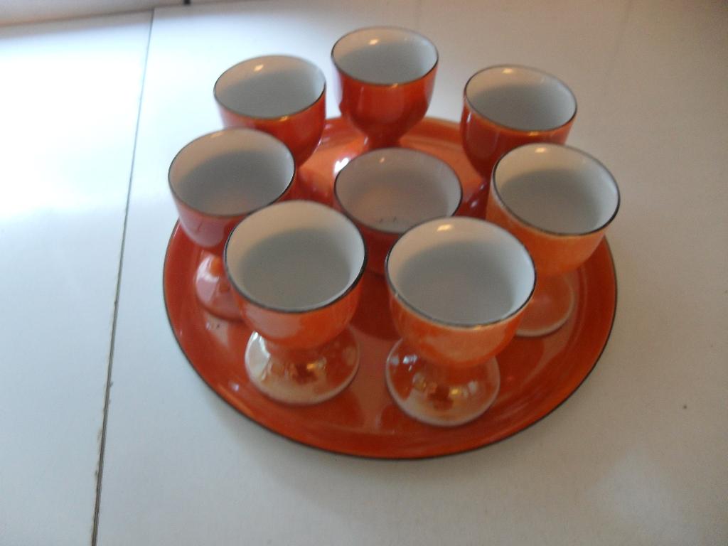 vintage eierdopjesset met zoutvaatje op plateau, Antiek en Kunst, Curiosa en Brocante, Ophalen of Verzenden