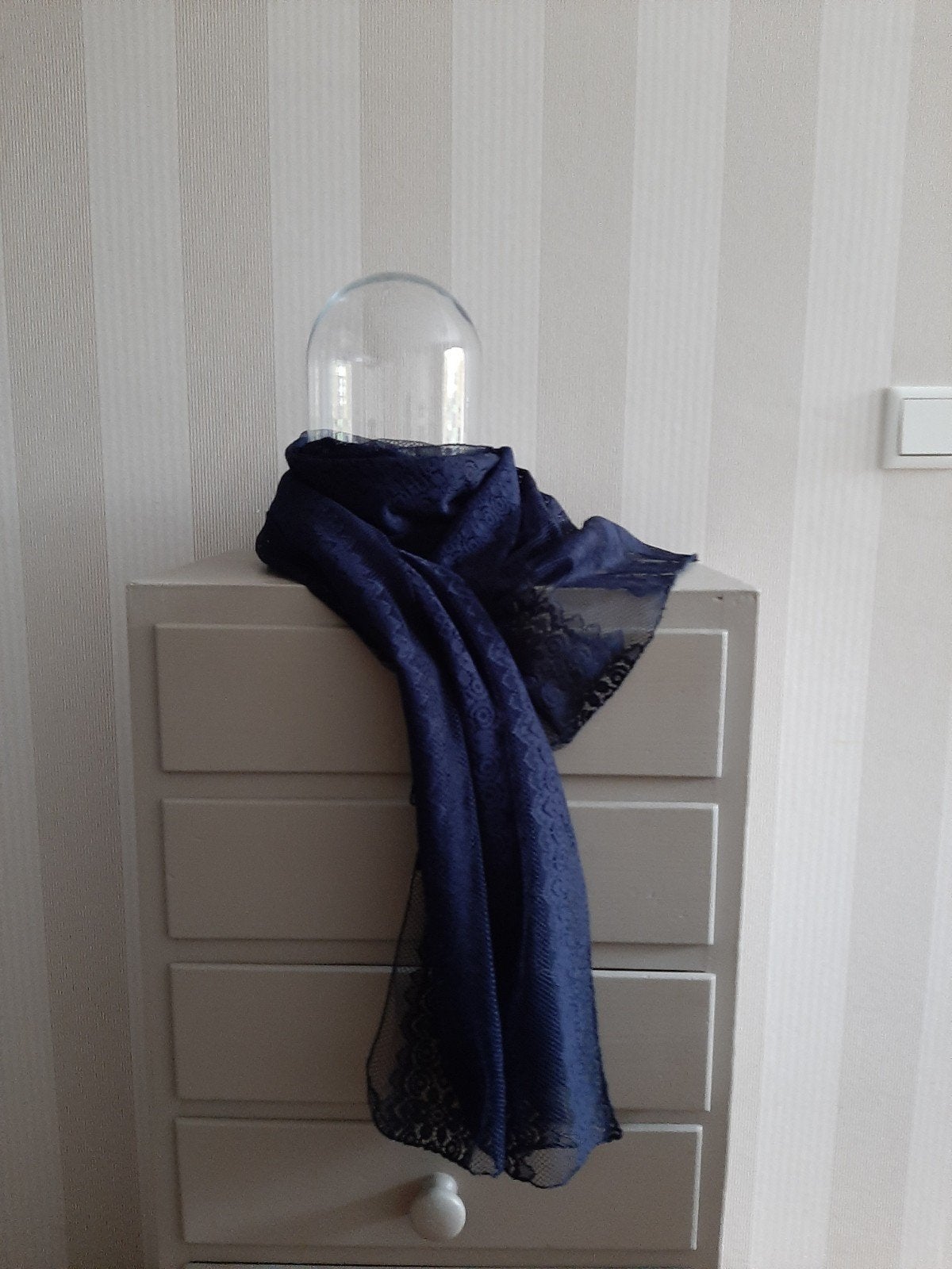 Marine kanten blauwe sjaal sjawl als nieuw!, Ophalen of Verzenden, Zo goed als nieuw, Sjaal
